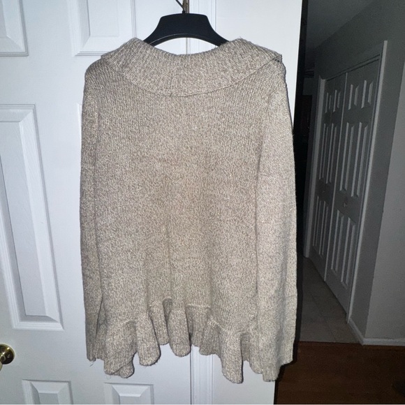 Covington Open Front Ruffle Cardigan Sweater Oatmeal Tan Beige Knit XL Preowned - Picture 2 of 14